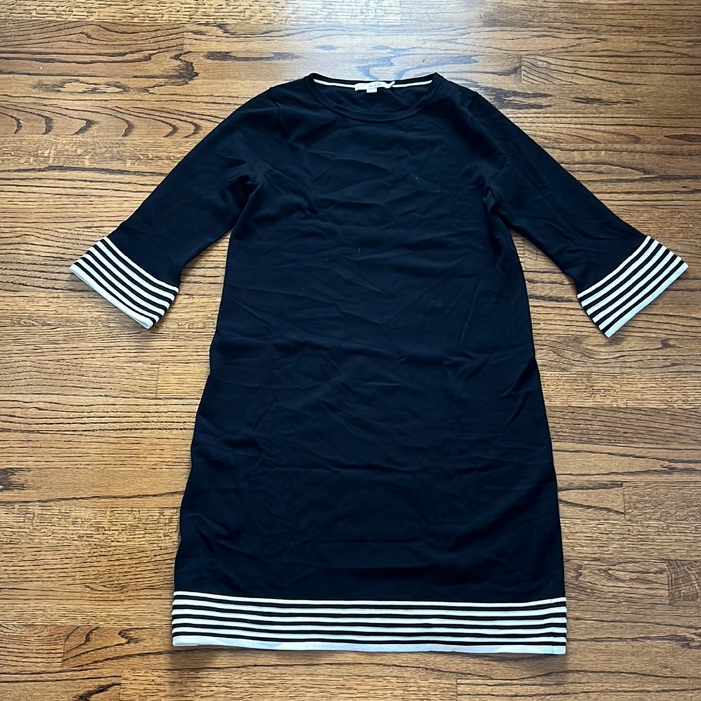 Boden | Black knit dress with white trim on bottom and sleeves. US size 12.